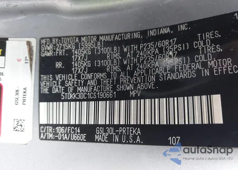 2012 Toyota Sienna Le V6 8 Passenger from USA, damaged, VIN 5TDKK3DC1CS190661